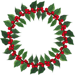 Fototapeta na wymiar Christmas wreath illustration on transparent background.