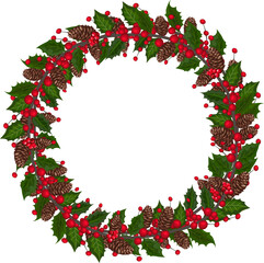 Christmas wreath illustration on transparent background.