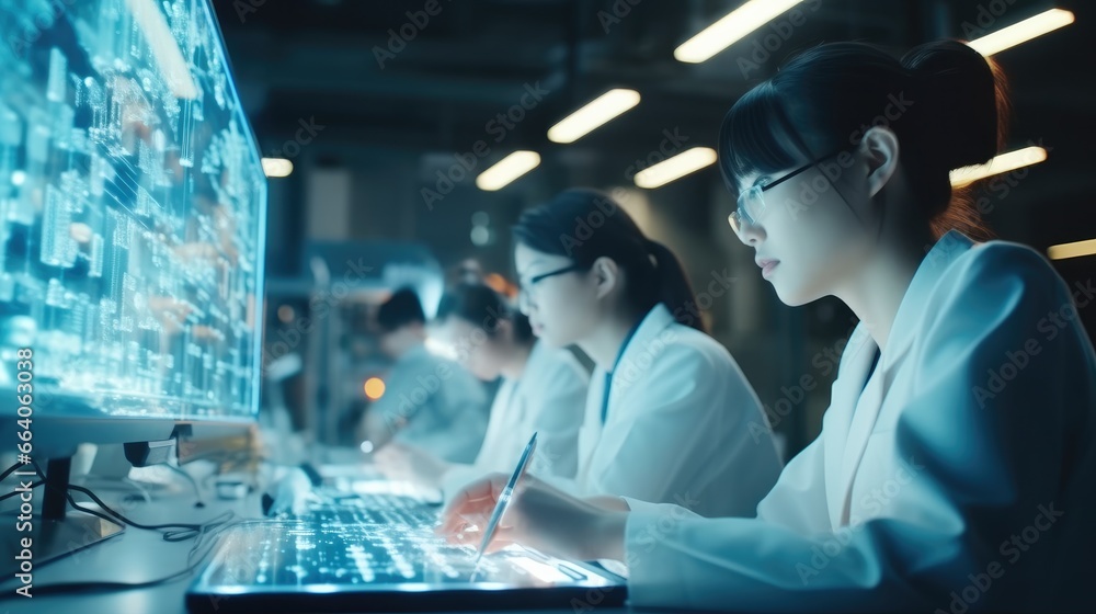 Leinwandbilder female data scientist working with supercomputer server in a modern office of a technology company, 