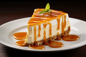 Heavenly: rich cheesecake with creamy texture and caramel flavor. Generative AI