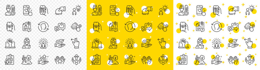 Outline Analysis graph, Ranking and Restaurant app line icons pack for web with Volunteer, Face id, Group people line icon. Heart rating, Yoga, Fishing place pictogram icon. Vector - obrazy, fototapety, plakaty