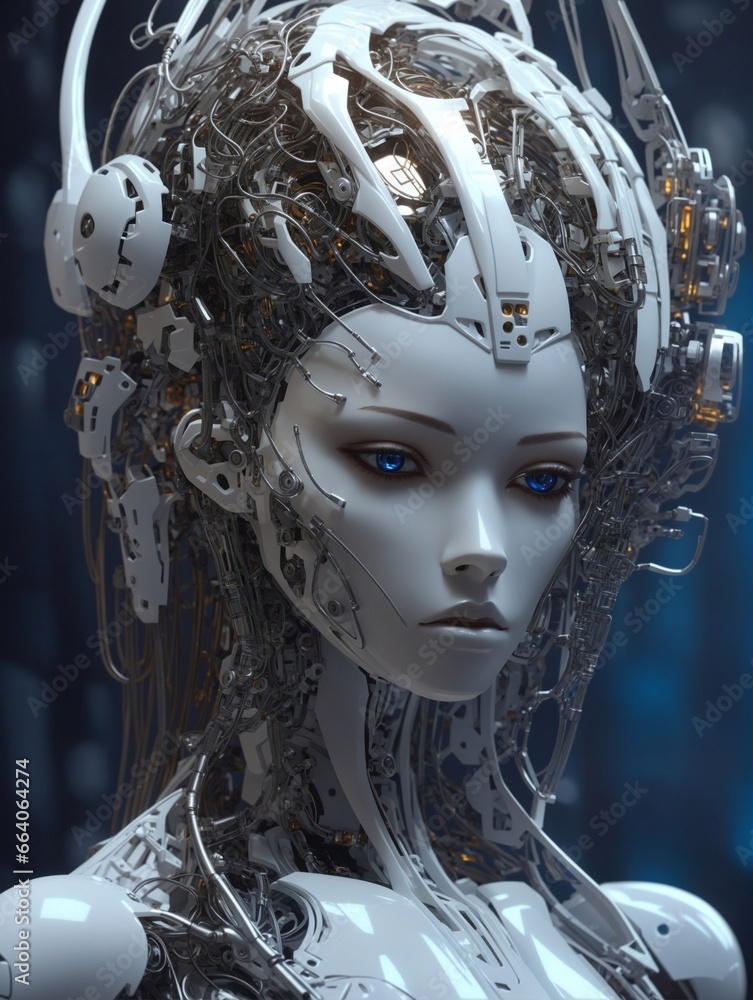 Poster abstract cyborg android with artificial intelligence