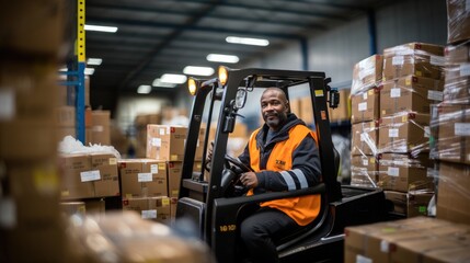 Male worker on punishment among boxes in warehouse