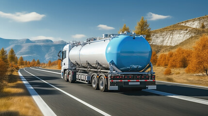 Hydrogen gas tank trailer truck on the road, Hydrogen renewable energy, Energy Hydrogen gas transportation.
