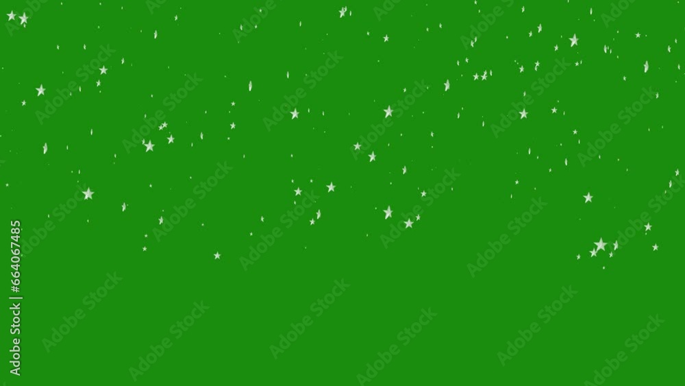 Poster white 3d stars falling on green screen background. 3d stars particle rain animation. loop animation 