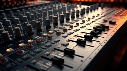 Sound music mixer control panel in record studio.