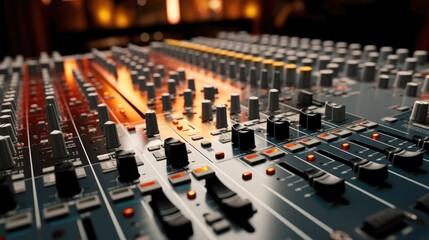 Obraz premium Sound music mixer control panel in record studio.