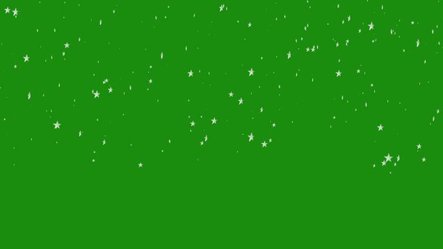 White 3d Stars Falling On Green Screen Background. 3d Stars Particle Rain Animation. Loop Animation Of Stars Falling. Blinking Glowing Stars Falling In The Sky