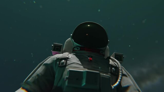 A close up of a lonely astronaut looking at something in space