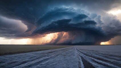 Epic dramatic storm cell in the Midwestern landscape - obrazy, fototapety, plakaty