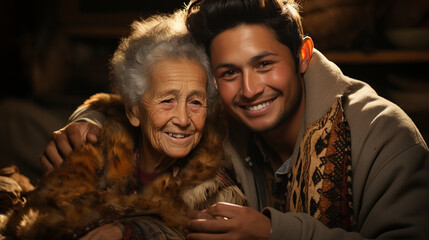 Fototapeta premium A loving grandmother and her grandson sharing a heartfelt embrace
