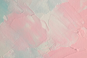 Art oil and acrylic smear blot canvas painting stucco wall. Abstract texture pastel beige, pink color stain brushstroke relief texture background