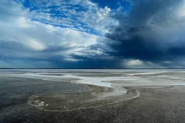 Broken dry soil in a Pampas lagoon, La Pampa province, Patagonia, Argentina.