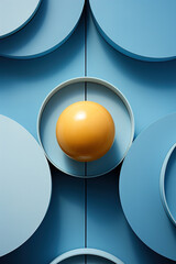 An orange ball in circle on a blue surface. Minimalism.