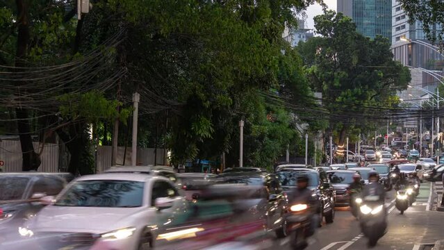 day time jakarta city center traffic street panorama 4k timelapse indonesia 