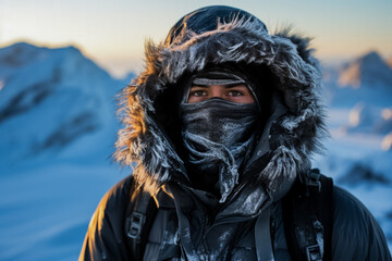 Fototapeta na wymiar Explorer braving the Arctic cold clad in innovative thermal clothing 