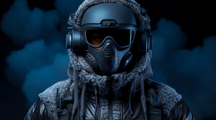 Drone piloting thermal clothing for winter operations isolated on a gradient background 