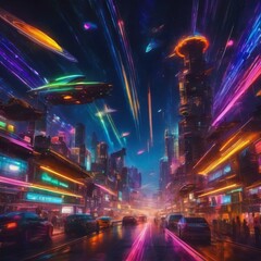 The city of machine with colorful lights