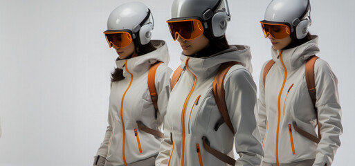 Smart tech equipped thermal ski wear isolated on a white background 