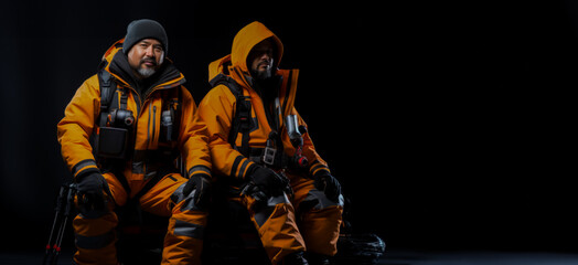 Heavy-duty waterproof outfits for frigid fishing adventures shown 