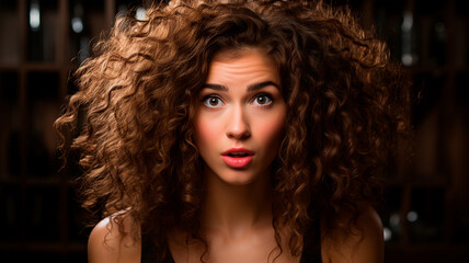 beautiful girl with a curly brown hair.