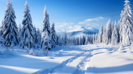 Winter Wonderland, Majestic Snow-Covered Pine Trees in a Breathtaking Landscape