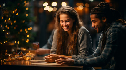 Obraz na płótnie Canvas young couple in cafe