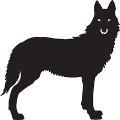 A black and white illustration of a wolf with a thick fur coat and sharp fangs. The wolf represents the pack, strong family bonds, and cooperation