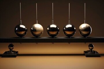 Eight-ball Newton's cradle, panoramic view. Generative AI