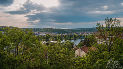 View of the Prague panorama from Vyšehrad on summer time