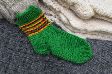 Colorful wool winter clothing socks.