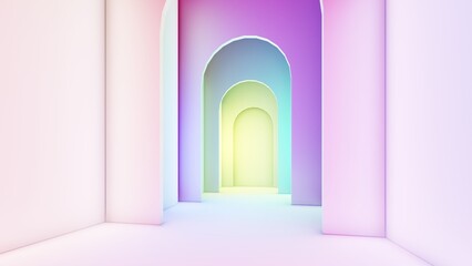 Architecture interior background empty colorful arched pass 3d render