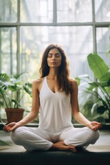 Girl doing yoga sitting in a Lotus pose