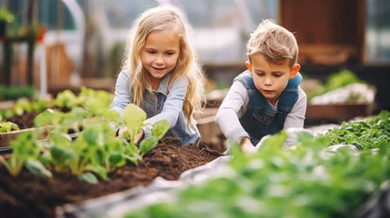 Foto op Canvas Children Gardening Vegetables Outside © fotoyou