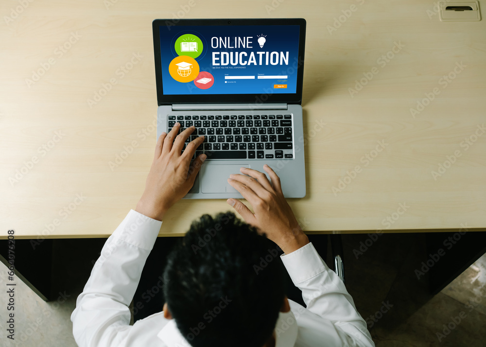 Poster e-learning website with modish sofware for student to study online on the internet network