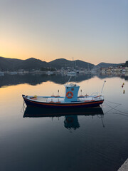 Small blue fishing boat. Ithaca Greece
