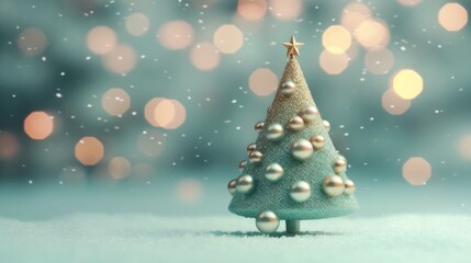 Obraz premium Christmas tree on the background with golden bokeh lights