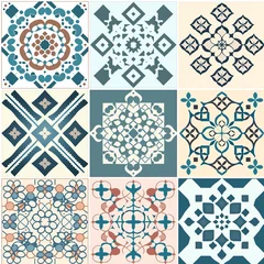 Tapeten berber inspered pattern for wall tiles design, mediteranian seamless mosaic, Morrocan zellige and Portuguese Spanish andalusian azulejo, ai generated © Anass