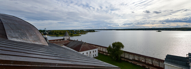 Russia. Kirillo-Belozersky Monastery. Siverskoye Lake. Panorama from the bell tower to the South-West