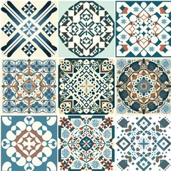 Foto auf Acrylglas berber inspered pattern for wall tiles design, mediteranian seamless mosaic, Morrocan zellige and Portuguese Spanish andalusian azulejo, ai generated © Anass