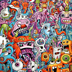 Fototapeta na wymiar colorful monsters doodle art