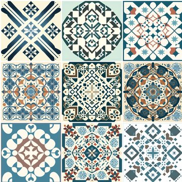 berber inspered pattern for wall tiles design, mediteranian seamless mosaic, Morrocan zellige and Portuguese Spanish andalusian azulejo, ai generated