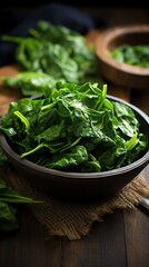 a bowl of spinach on a table