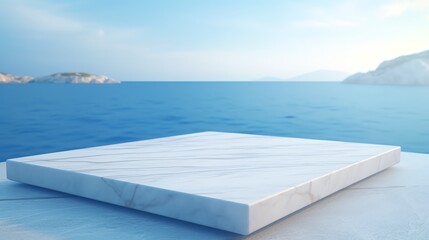 a white square object on a surface with water in the background