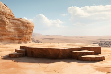 a desert landscape with a stone platform