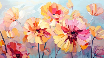Pink and yellow watercolor flowers in a saturated palette.