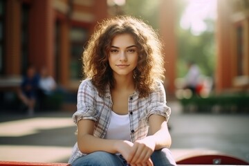 Portrait of a teenage girl with curly hair on the street