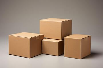 Set of brown cardboard mess boxes on grey background