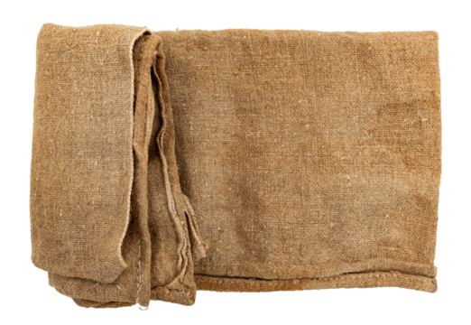 Burlap texture. A piece of torn burlap on a white background. Canvas. Packing material