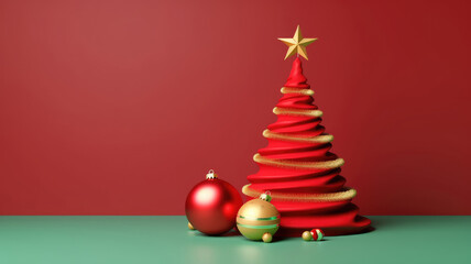 Christmas tree, New Year banner. 3d style background with copy space